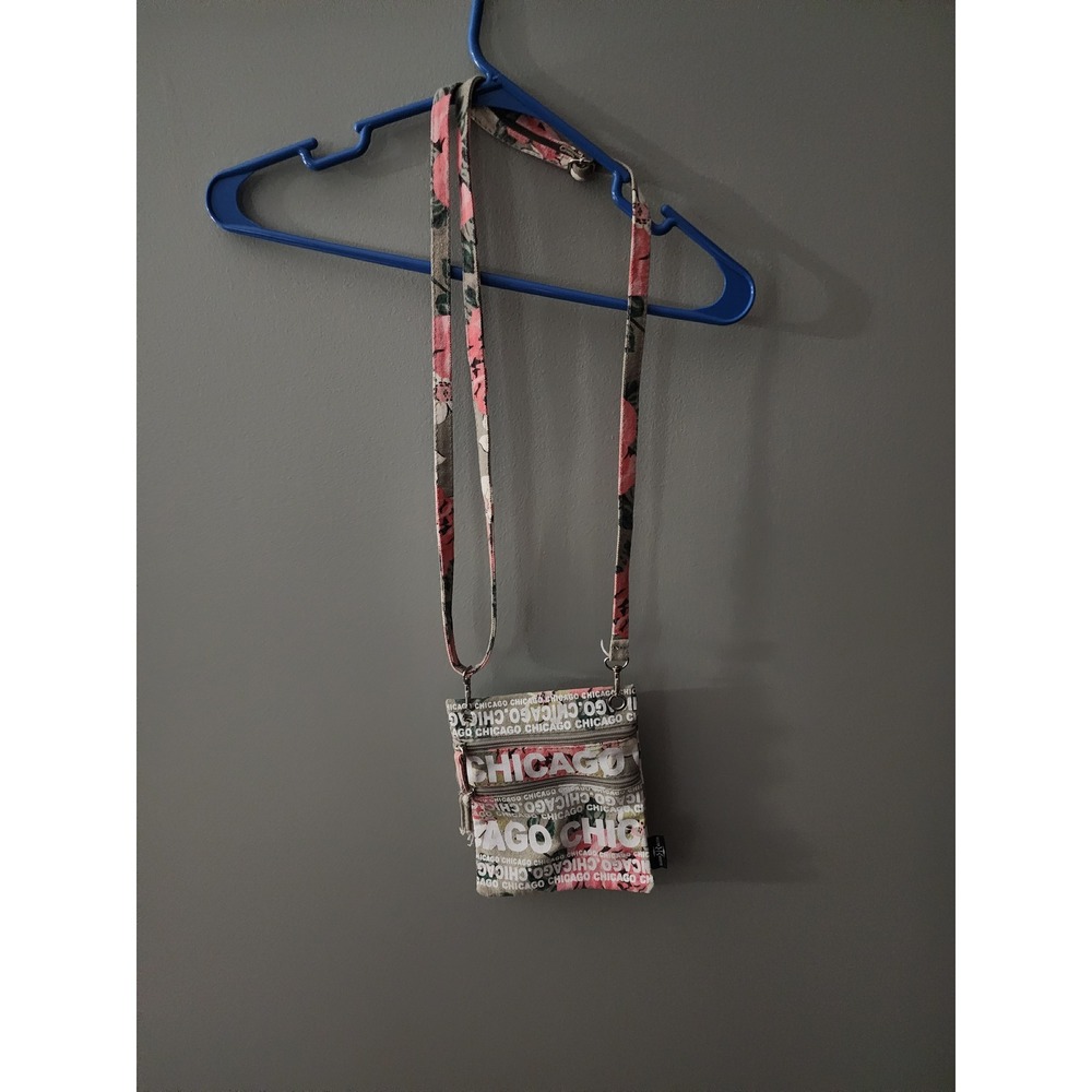 Robin Ruth Chicago Floral Canvas Crossbody Bag Pink Green Souvenir Travel Pouch